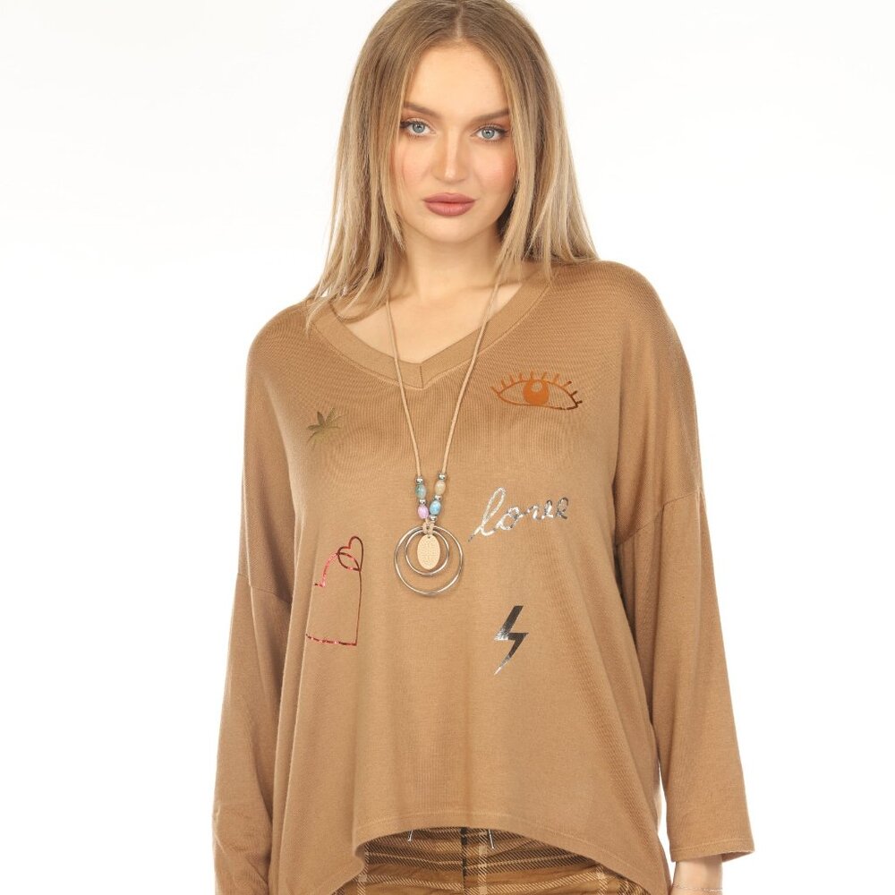 Tobacco color love rock Top